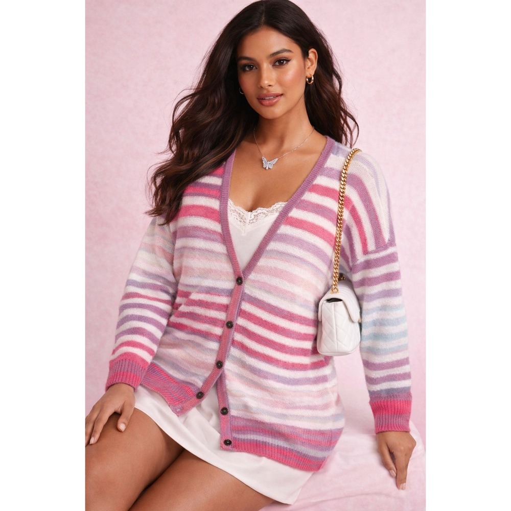 Torrid Cardigan Womens 3x Striped Pastel Cozy Soft‎ Y2K Coquette Sweater Long